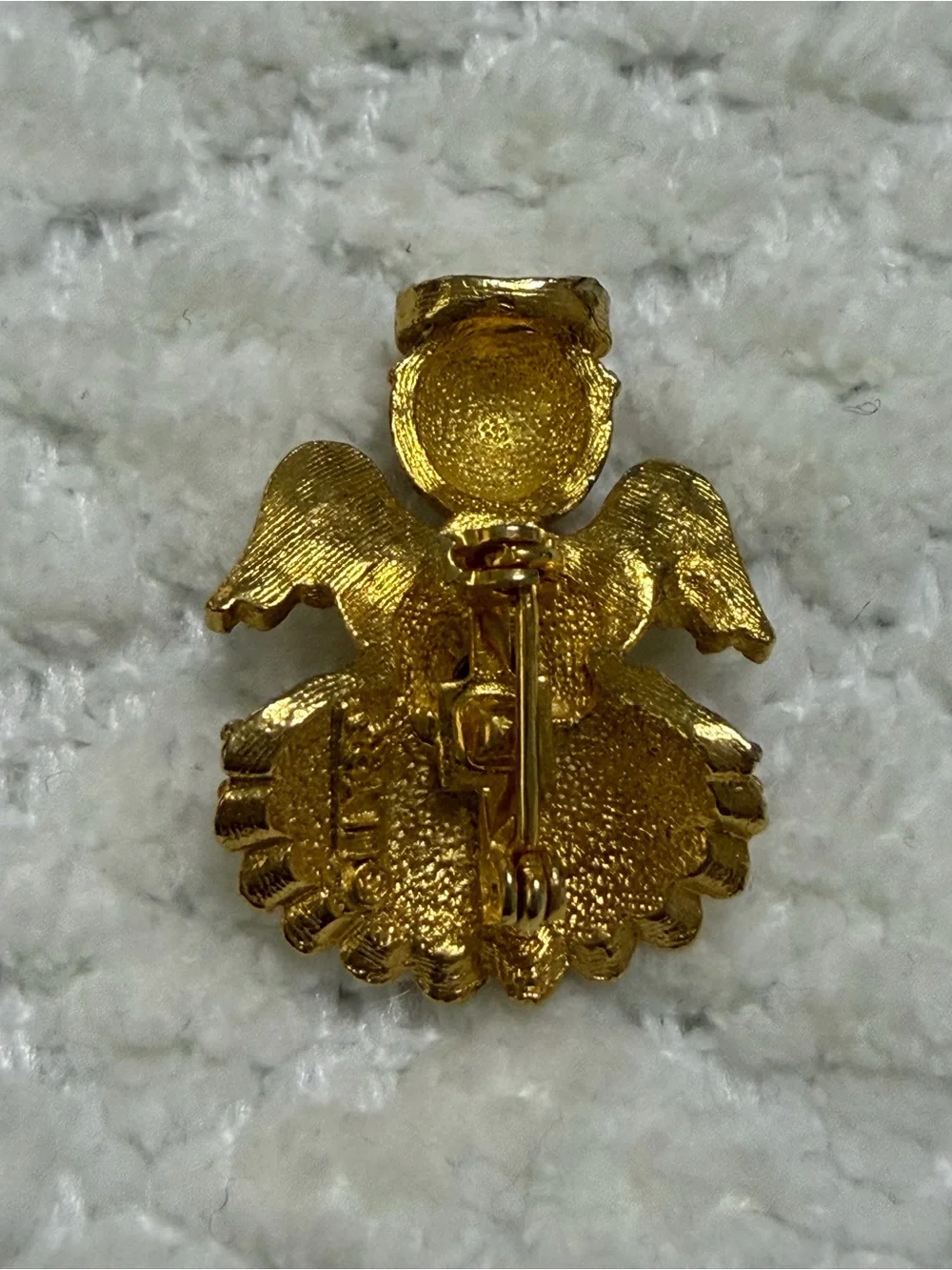 Vintage Ultra Signed Angel Brooch Pin Jeweled Textured Gold Tone